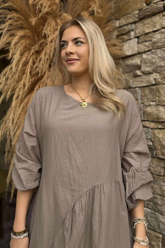 Made in Italy Purdy Pure Cotton Smock Dress Mocha